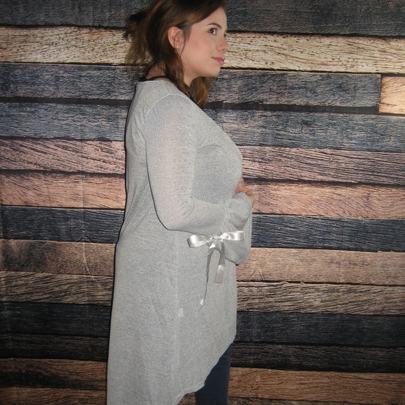 Heathered Gray Sweater Coat W/ Ribbon Detail - Picture 7 of 8